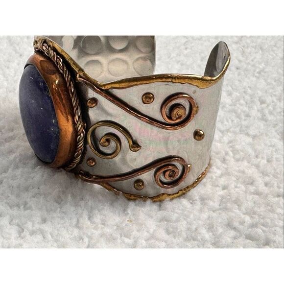 Mixed Metal Lapis Lazuli Cuff Bracelet - Picture 4 of 9